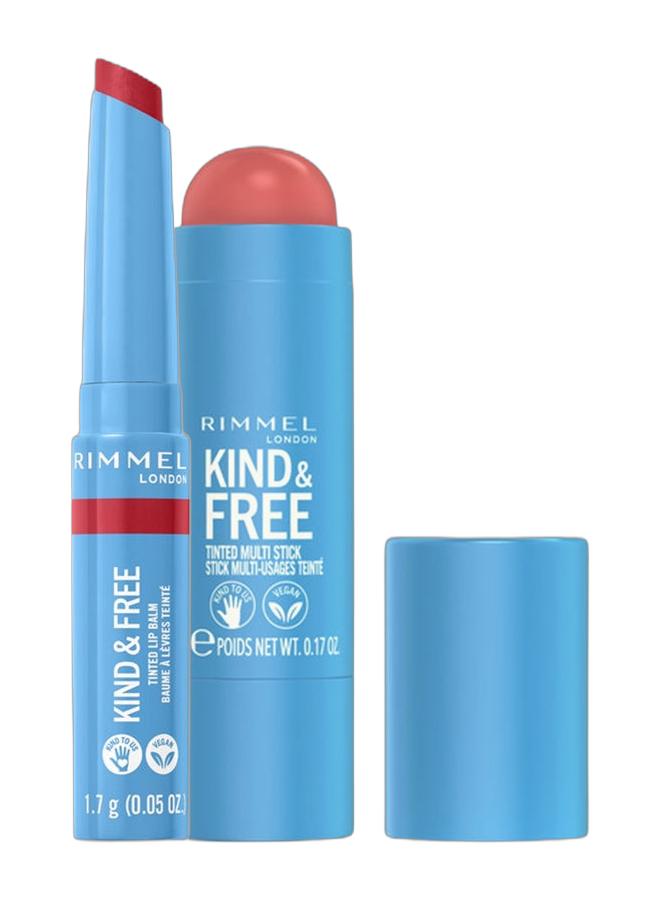 RIMMEL LONDON Kind And Free Tinted Lip Balm - 005 - Turbo Red & Kind And Free Multi-Stick - 001 - Caramel Dusk Bundle - Image 1